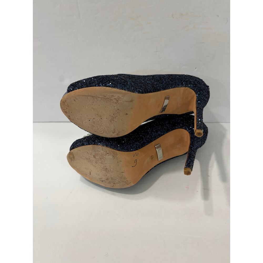 Badgley Mischka Alter II Blue Glitter Jewel Peep Toe Pumps - Picture 8 of 10